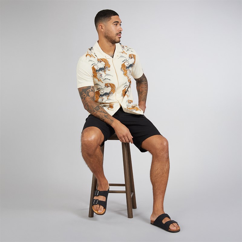 French Connection Mens Short Sleeve Tiger Mountain Viscose Shirt Cream