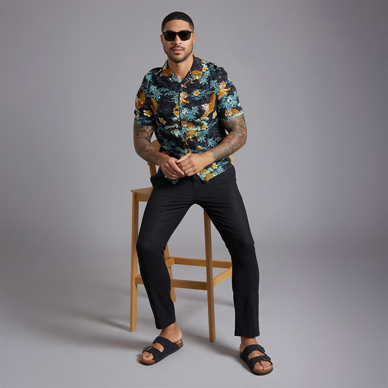 French Connection Mens Drawstring Linen Trousers Black