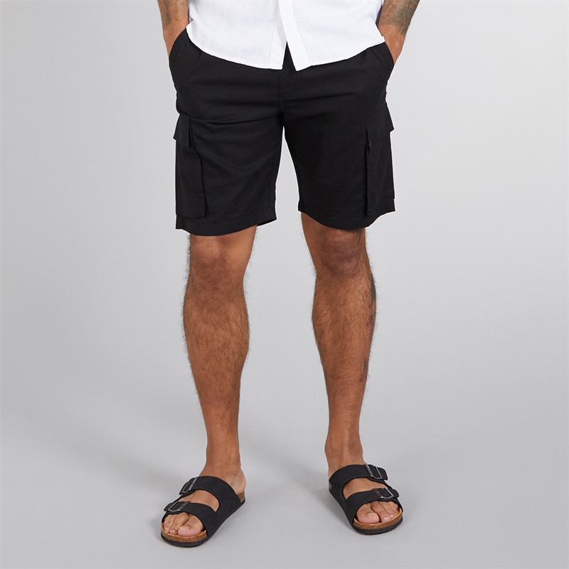 French Connection Mens Cargo Linen Shorts Black