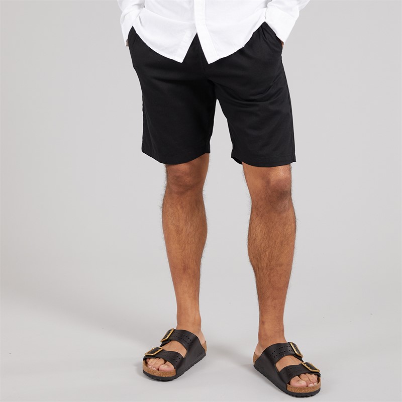French Connection Mens Drawstring Linen Shorts Black