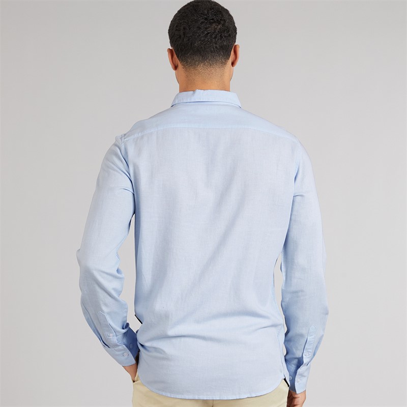French Connection Mens Long Sleeve Linen Shirt Soft Blue