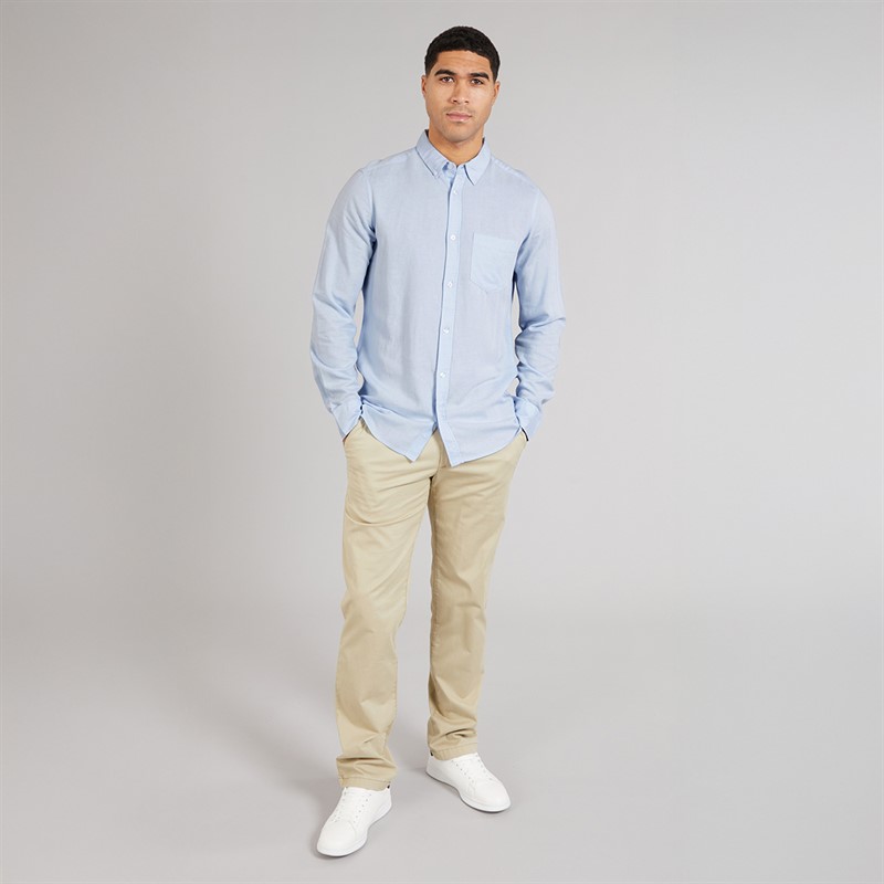 French Connection Mens Long Sleeve Linen Shirt Soft Blue