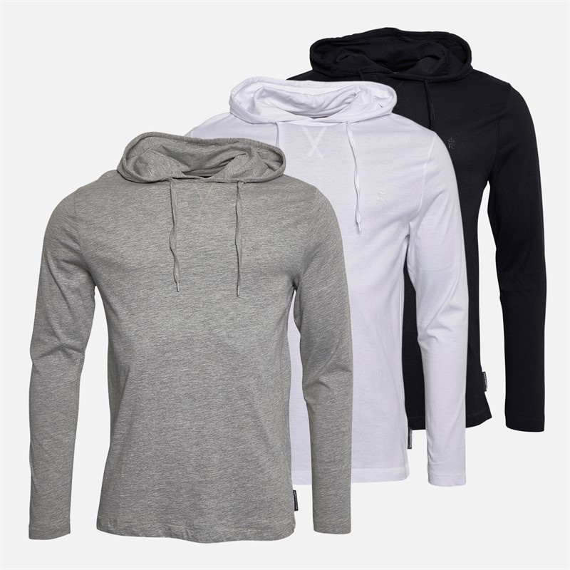 French Connection Mens Crown Three Pack Long Sleeve Tops Multi 3 - Marine/Light Grey Mel/White