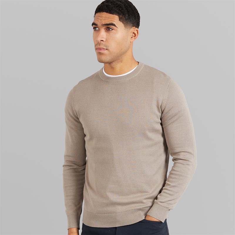 French Connection Mens Cotton Crew Neck Jumper Mink