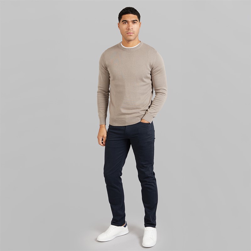 French Connection Mens Cotton Crew Neck Jumper Mink