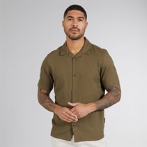 French Connection Mens Short Sleeve Linen Shirt Khaki