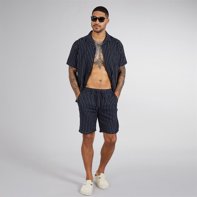 French Connection Mens Linen Stripe Set Marine/Ecru