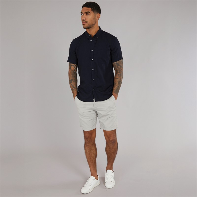 French Connection Mens Short Sleeve Linen Shirt Marine