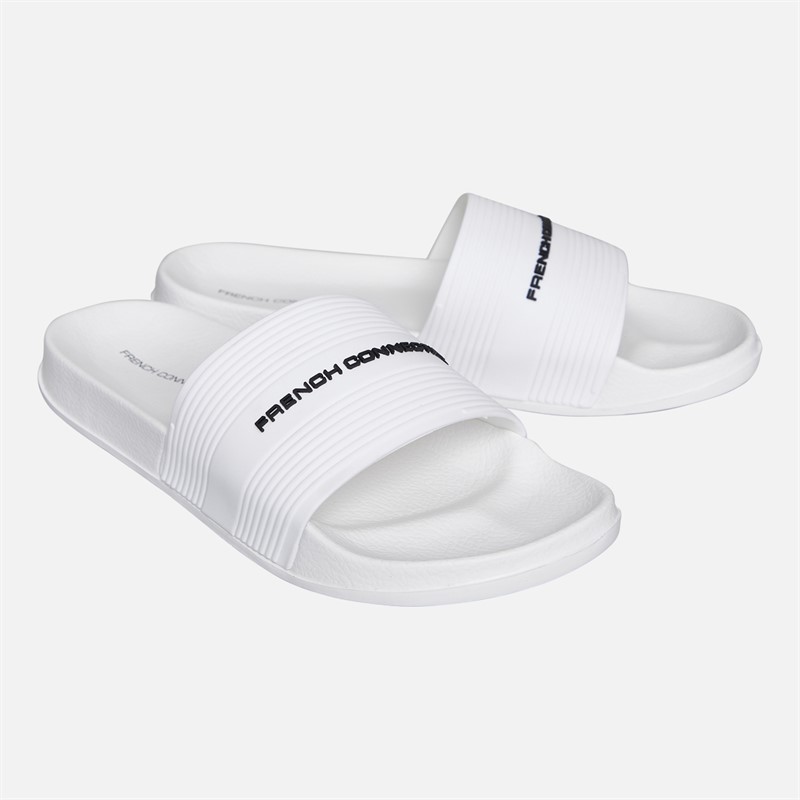 French Connection Herren Riemen Schlappen Weiß/Black Logo