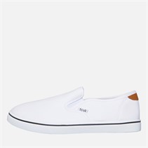 French Connection Herren FCUK Deck Slip On Canvas Sneaker Weiss/Tan At Heel