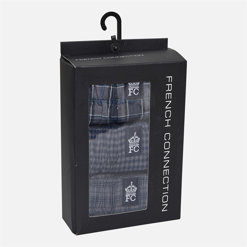 French Connection Mens FC Three Pack Woven Boxers Multi 1 Check/Gingham/Check