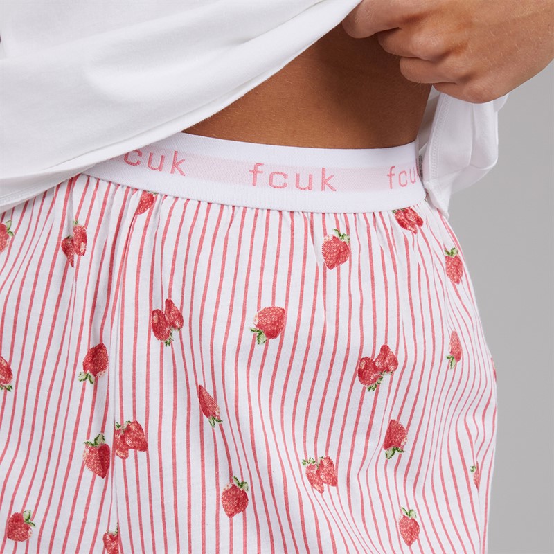French Connection Womens Sweet As Short PJ Set White/Coral Pink