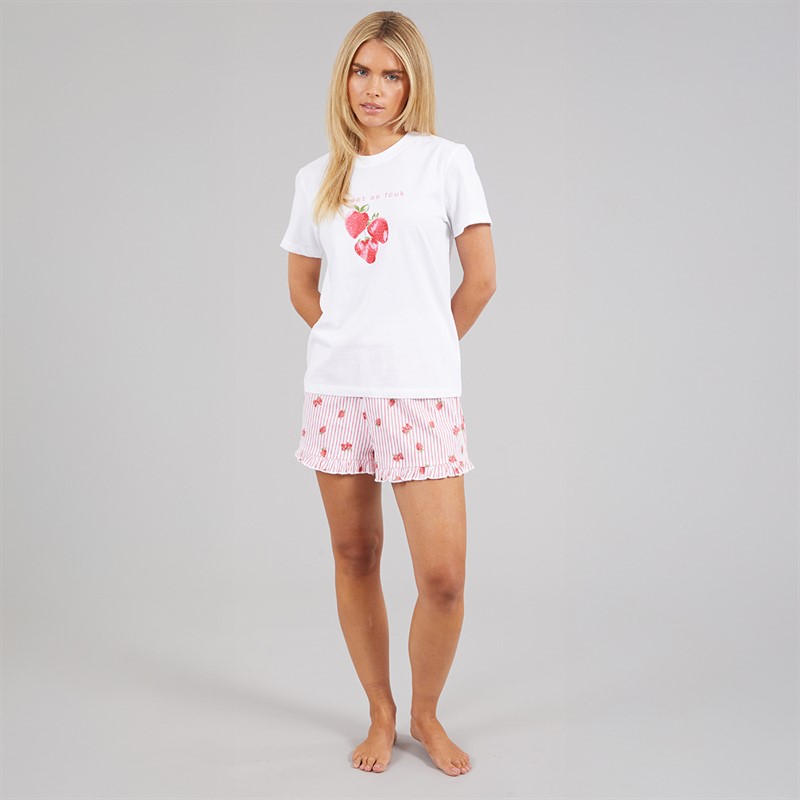French Connection Womens Sweet As Short PJ Set White/Coral Pink