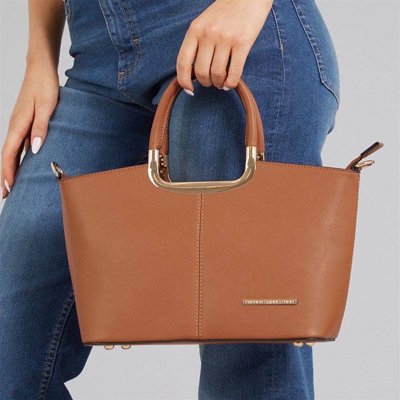 French Connection Womens FC Metal Handle Bag Tan