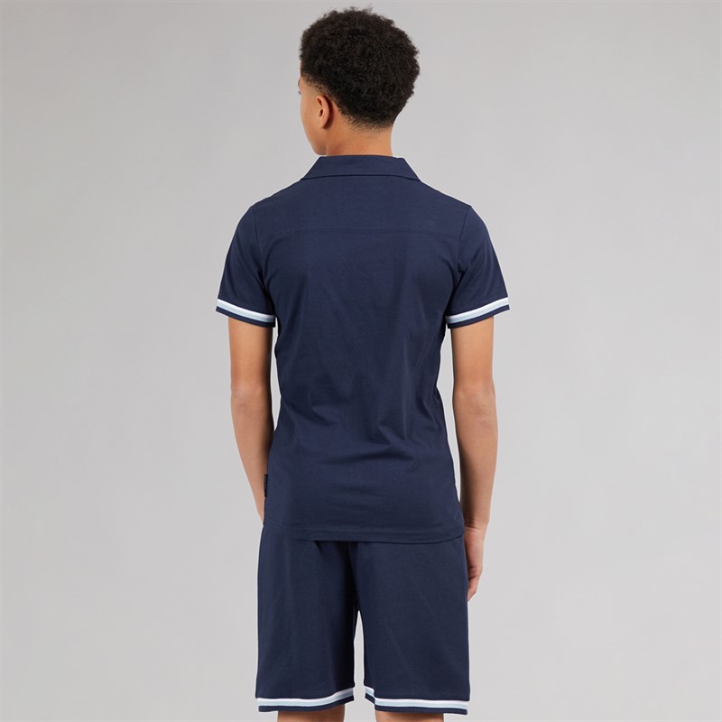 French Connection Boys Polo Shirt And Shorts Co-Ord Set Marine/White/Sky Blue Marine / White / Sky Blue