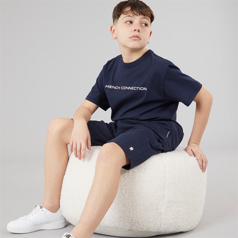 French Connection Boys T-Shirt And Shorts Set Marine/White