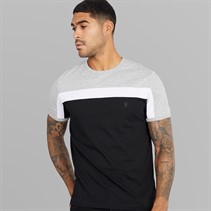 French Connection Mens Block Piping T-Shirt Light Grey Mel/White/Black Lgt Grey Mel/White/Black