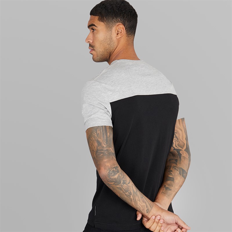 French Connection Mens Block Piping T-Shirt Light Grey Mel/White/Black Lgt Grey Mel/White/Black