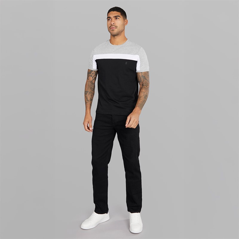 French Connection Mens Block Piping T-Shirt Light Grey Mel/White/Black Lgt Grey Mel/White/Black
