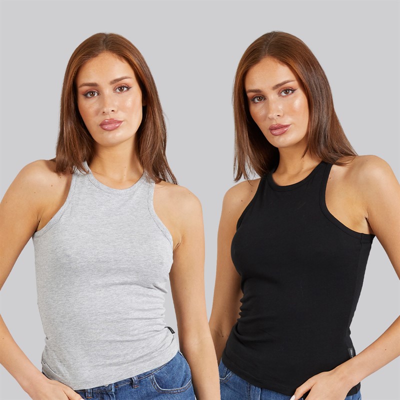 French Connection Womens Two Pack Racer Vests Black/Light Grey Melange