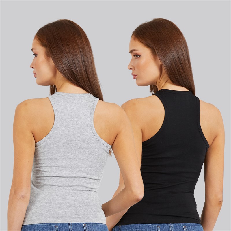 French Connection Womens Two Pack Racer Vests Black/Light Grey Melange
