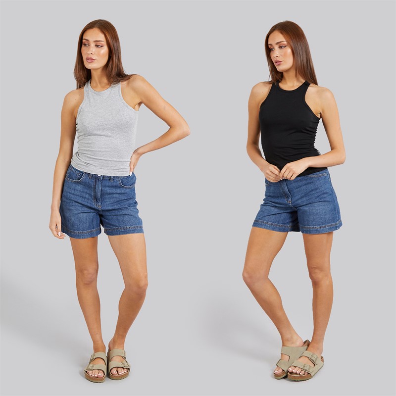 French Connection Womens Two Pack Racer Vests Black/Light Grey Melange