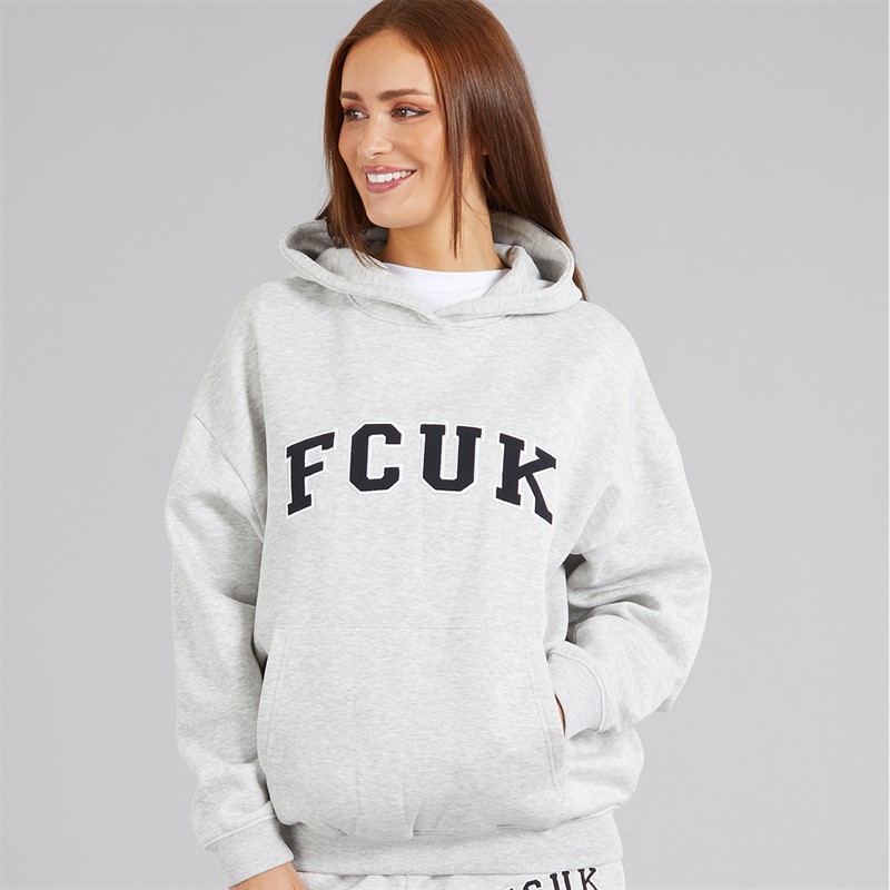 French Connection Womens FCUK Collegiate Hoodie Light Grey Melange/Midnight/White Lgt Grey Mel/Midnight/White
