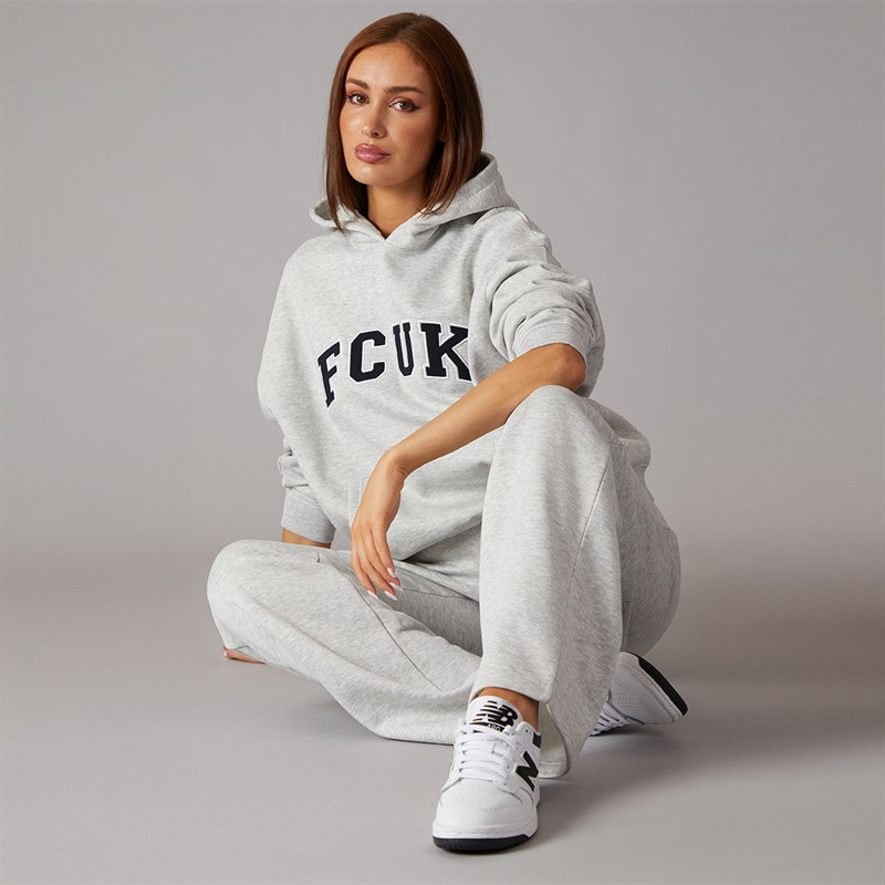 French Connection Womens FCUK Collegiate Hoodie Light Grey Melange/Midnight/White Lgt Grey Mel/Midnight/White