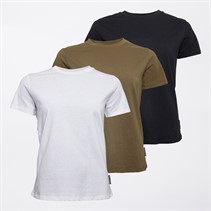 French Connection Womens Three Pack Crew Neck T-Shirts Black/Khaki/White