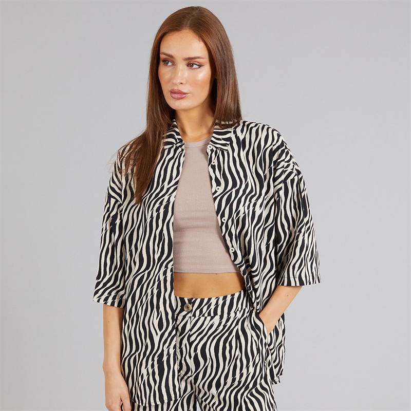 French Connection Womens Tiger Print Shirt Black/Classic Cream