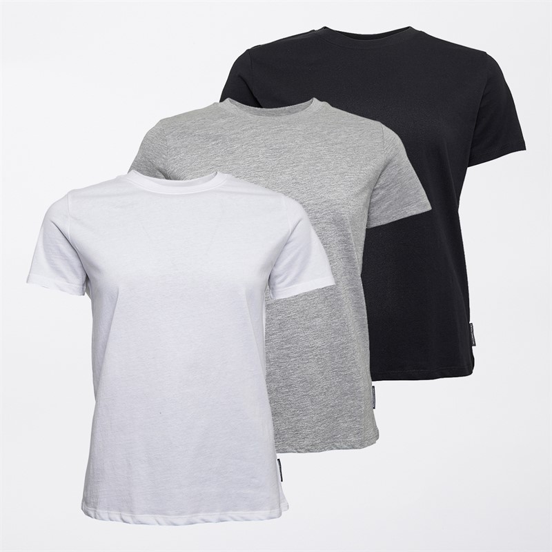 French Connection Womens Three Pack Crew Neck T-Shirts Black/White/Light Grey Melange