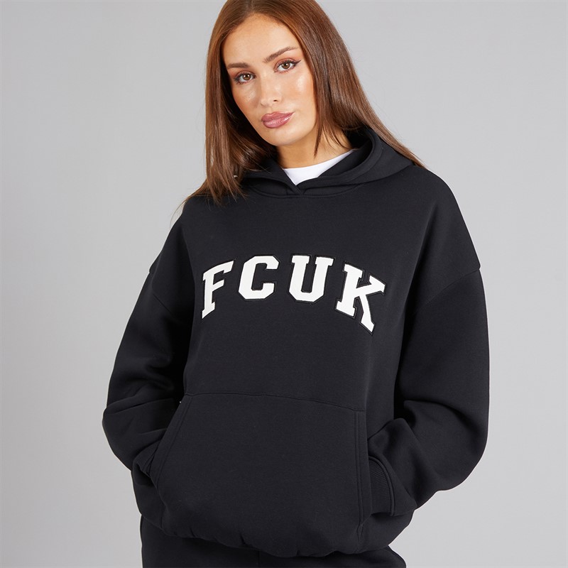 French Connection Womens FCUK Collegiate Hoodie Midnight/White/Black