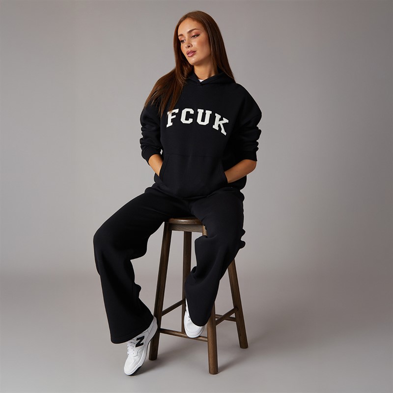 French Connection Womens FCUK Collegiate Hoodie Midnight/White/Black