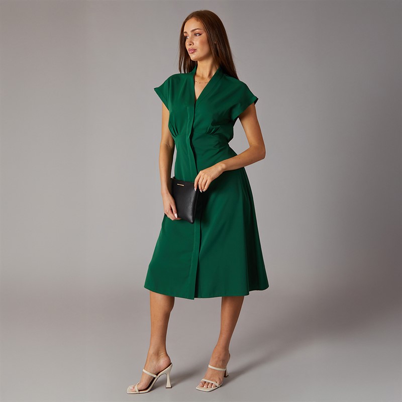 French Connection Womens Crepe V Neck Dress Jade Green