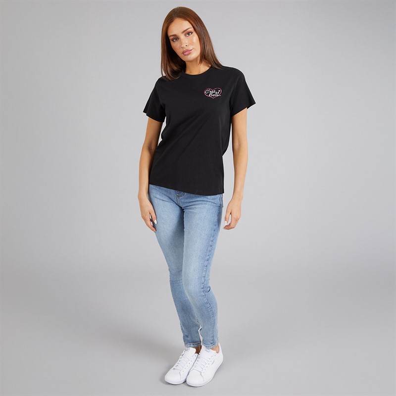 French Connection Womens C'est Si Bon T-Shirt Black/White/Raspberry