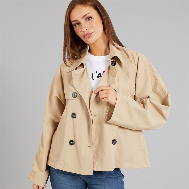 French Connection Womens Short Trench Jacket Light Stone Lgt Stone