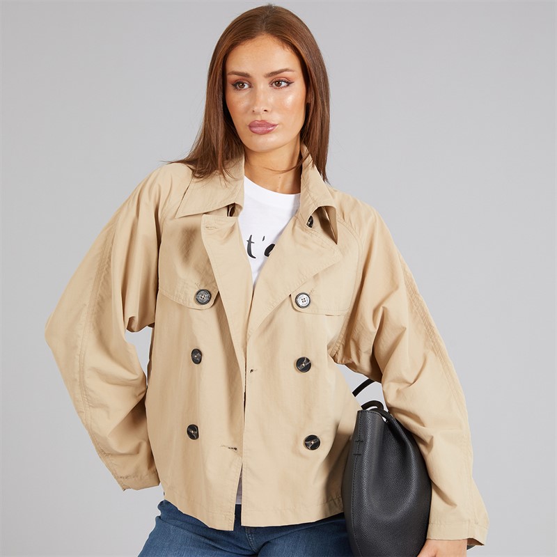 French Connection Womens Short Trench Jacket Light Stone Lgt Stone