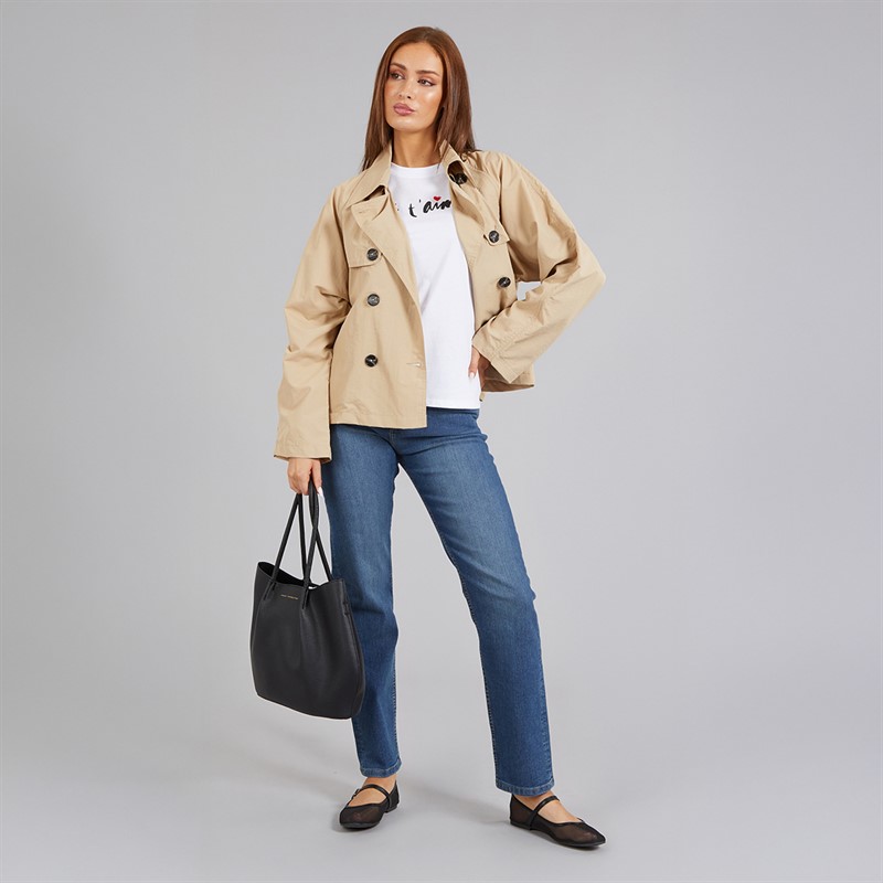 French Connection Womens Short Trench Jacket Light Stone Lgt Stone