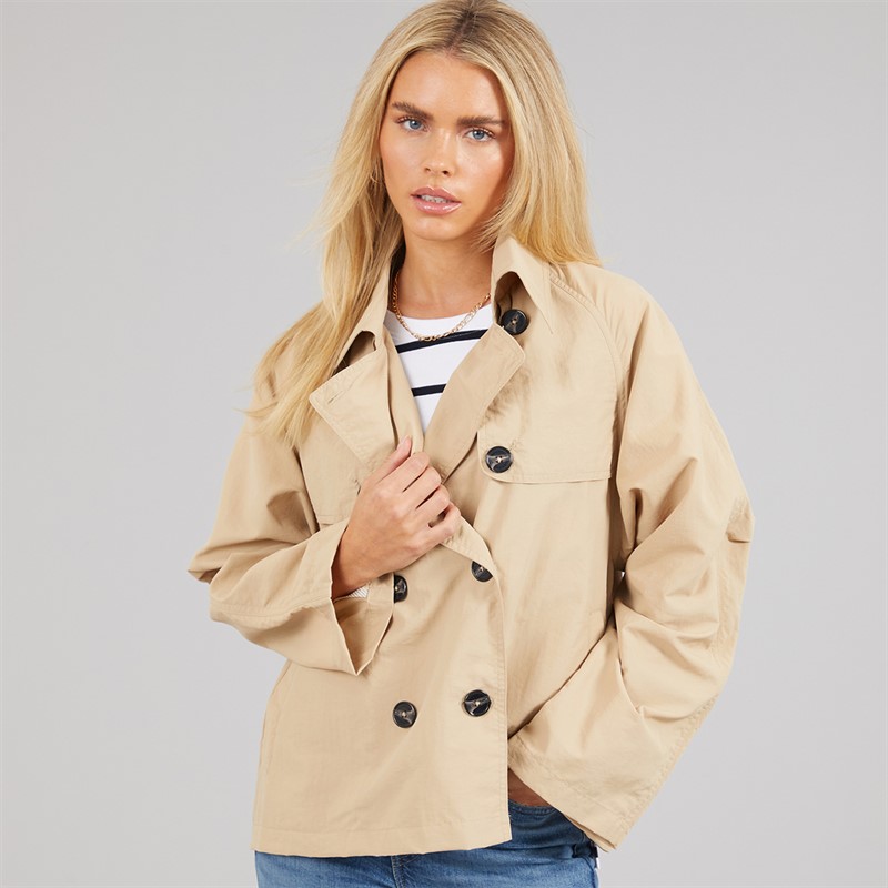 French Connection Womens Short Trench Jacket Light Stone Lgt Stone