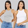 French Connection Womens Two Pack Racer Vests White/Light Grey Melange