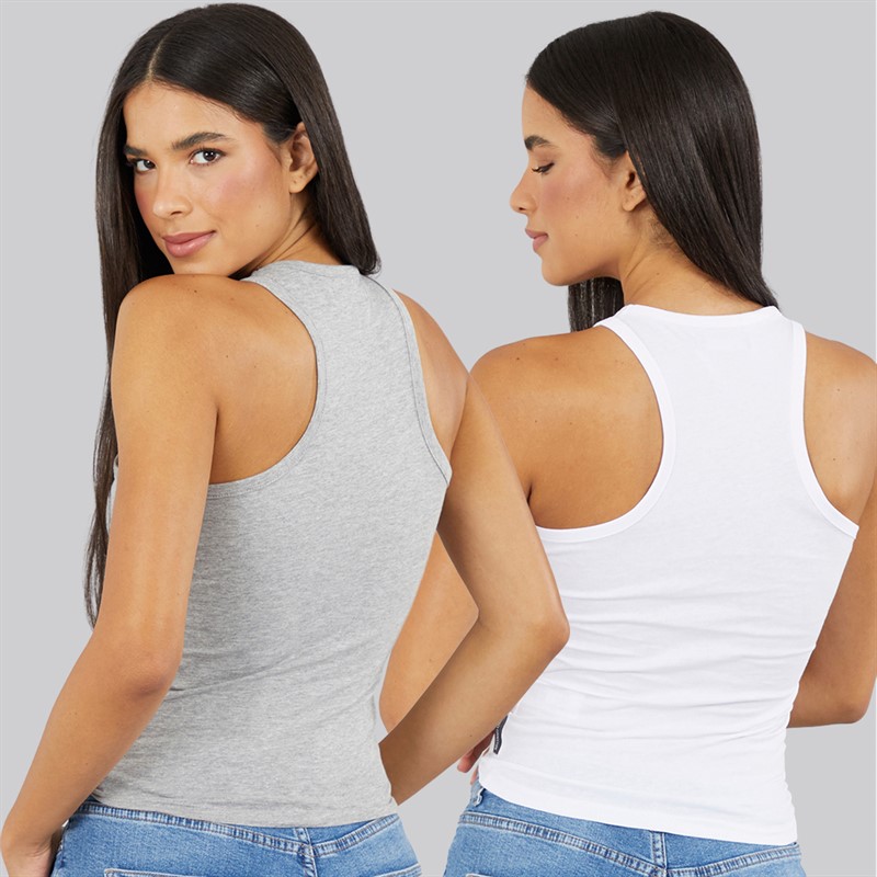 French Connection Womens Two Pack Racer Vests White/Light Grey Melange