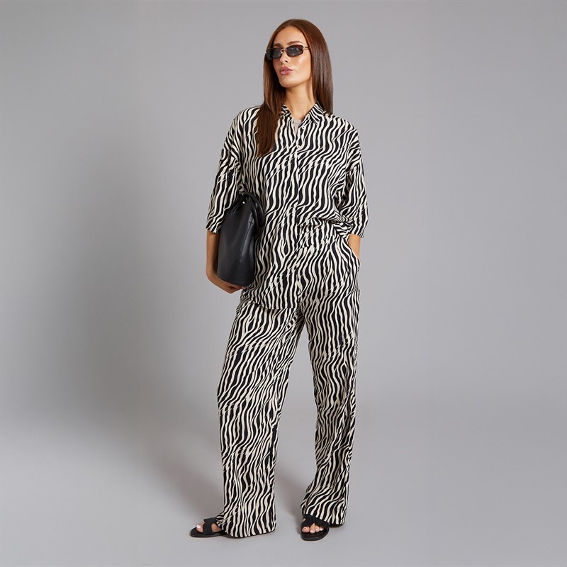 French Connection Womens Tiger Print Trousers Black/Classic Cream