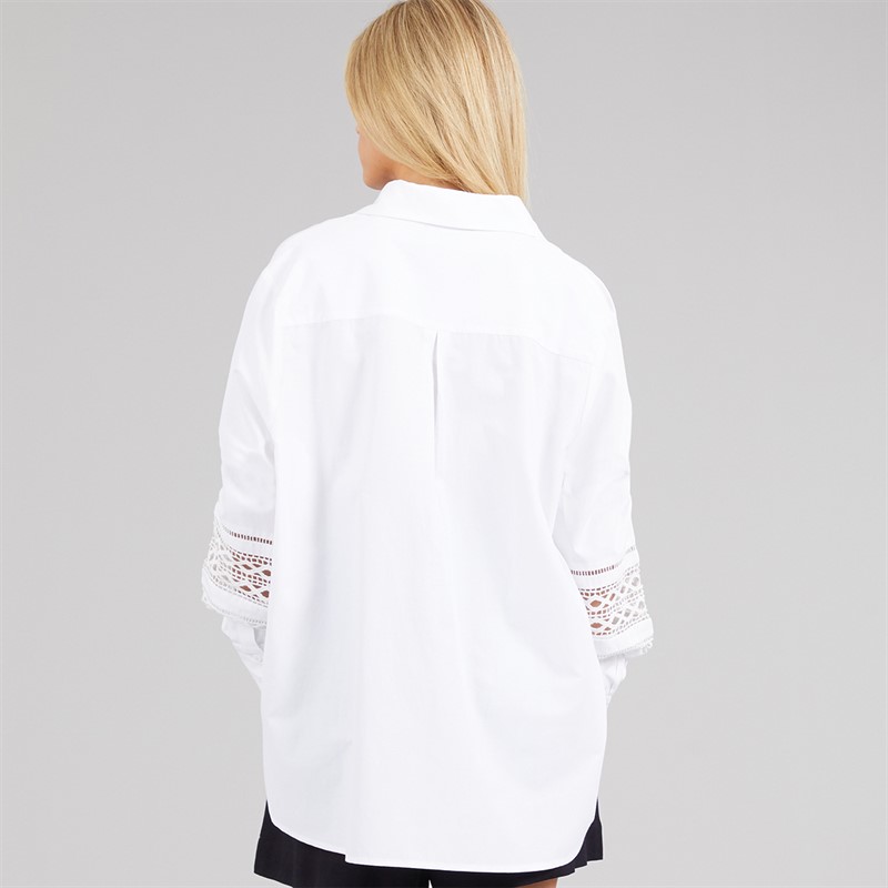 French Connection Womens Crochet Sleeve Shirt Linen White
