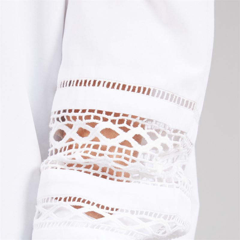 French Connection Womens Crochet Sleeve Shirt Linen White