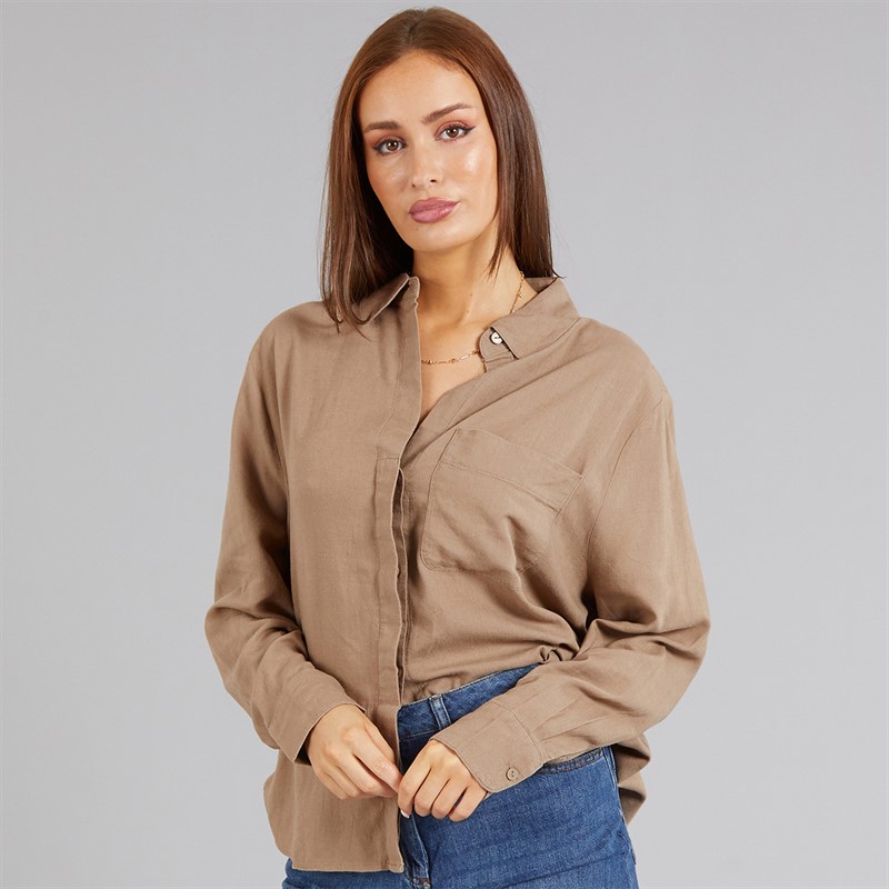 French Connection Womens Linen Popover Shirt Incense