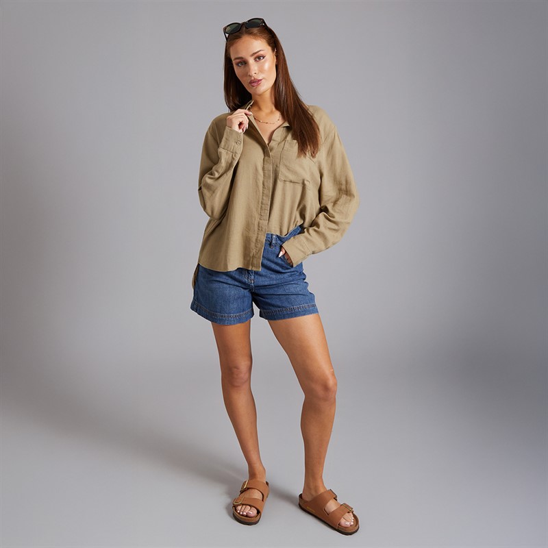 French Connection Womens Linen Popover Shirt Incense