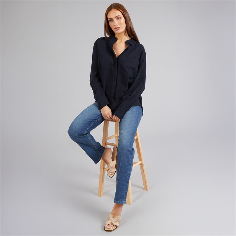 French Connection Womens Linen Popover Shirt Midnight