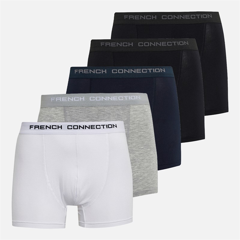 French Connection Mens FC Five Pack Modal Luxury Supersoft Boxers Fc81 Black/White/Light Grey Melange/Black/Marine