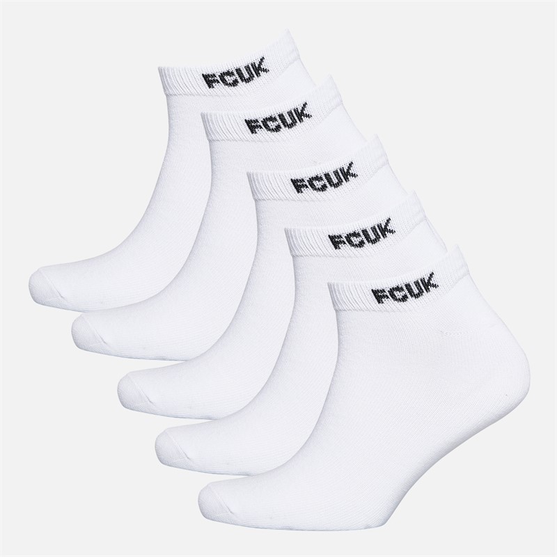 French Connection Mens FCUK Five Pack Trainer Socks White/Black