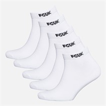 French Connection Mens FCUK Five Pack Trainer Socks White/Black